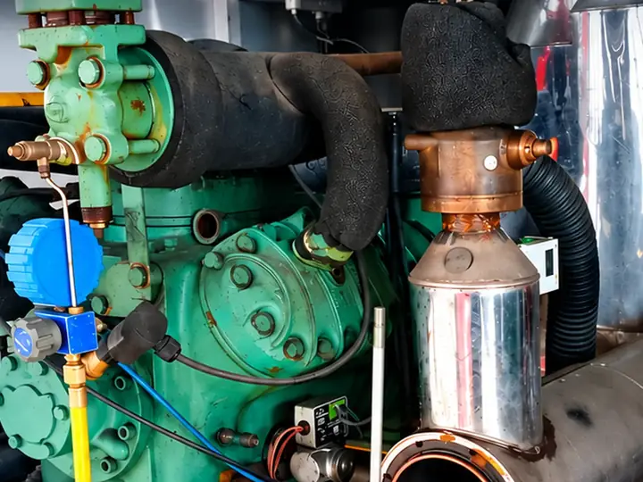 Compressor semi-hermético de refrigeração industrial com manifold conectado para manutenção