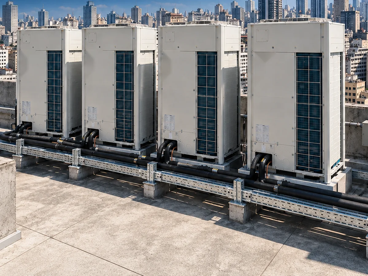 Condensadoras de sistema VRF/VRV na cobertura de um edifício em São Paulo